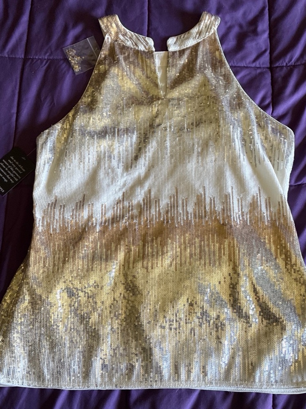 Boston Proper White and Gold Sequin Ombre Halter Camisole